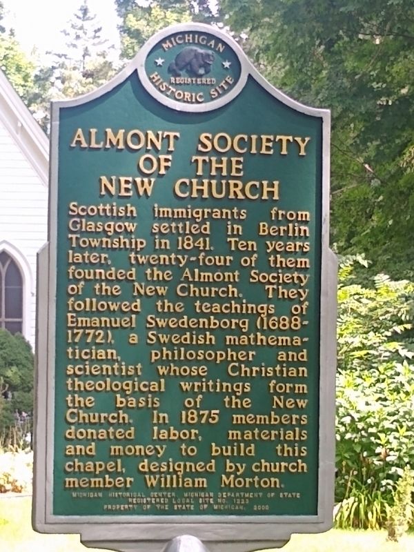 Almont Society of the New Church Marker image. Click for full size.