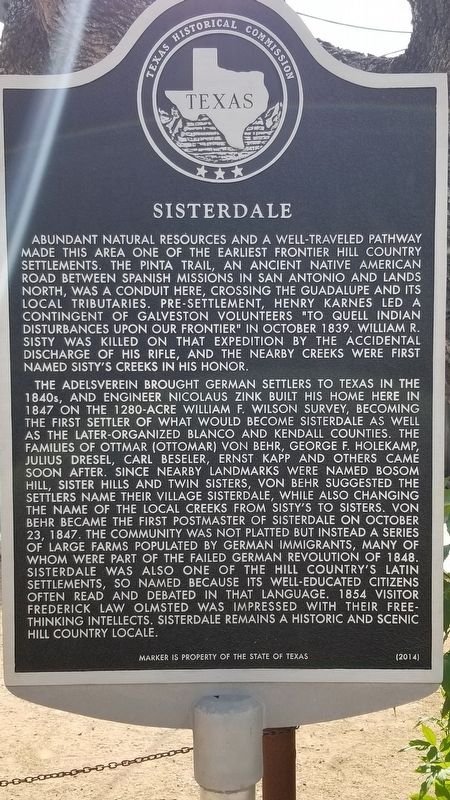 Sisterdale Marker. Click for full size. Sisterdale Marker image. Click for full size.