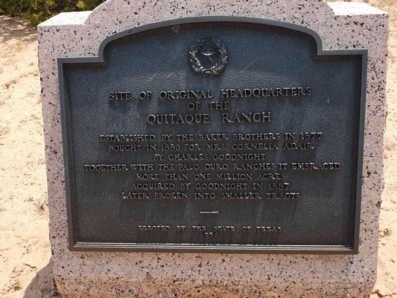 Site of Original Headquarters of the Quitaque Ranch Marker image. Click for full size.