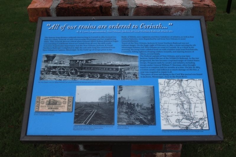 “All of our trains are ordered to Corinth…” Marker image. Click for full size.