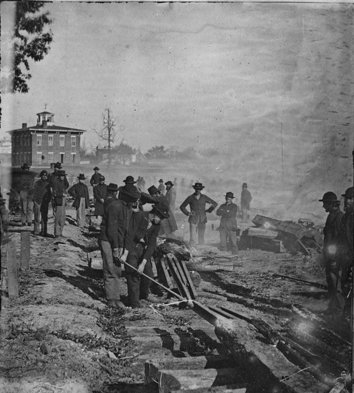 Atlanta, Georgia. Sherman's men destroying railroad image. Click for full size.