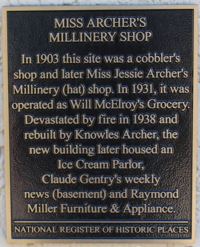 Miss Archer's Millinery Shop Marker image. Click for full size.