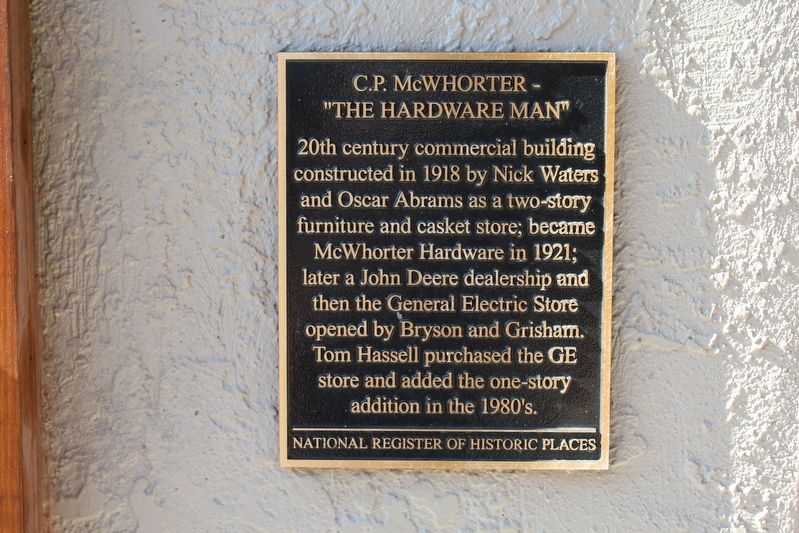 C.P. McWhorter - "The Hardware Man" Marker image. Click for full size.