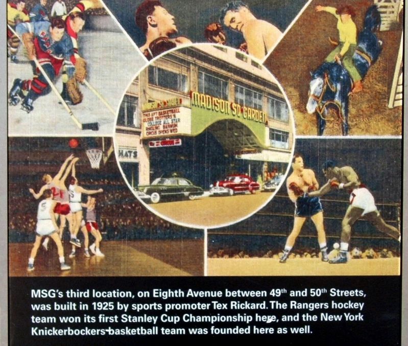 Madison Square Garden wayside, back detail image. Click for full size.