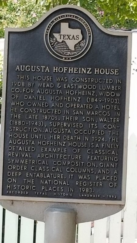 Augusta Hofheinz House Marker image. Click for full size.