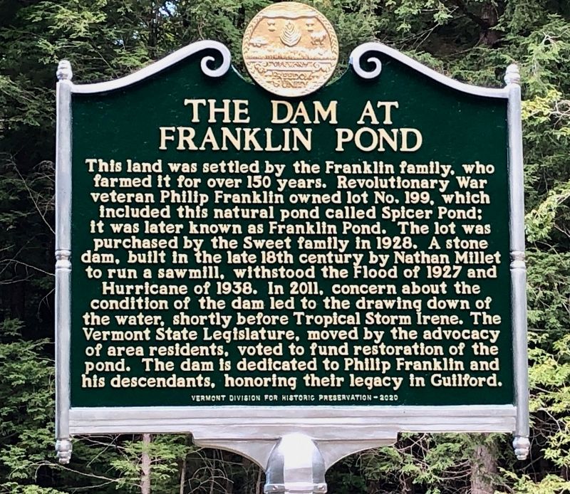 The Dam at Franklin Pond Marker image. Click for full size.