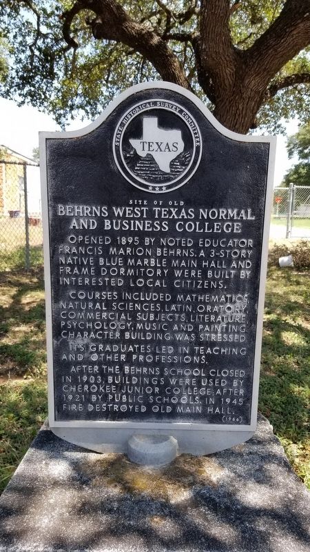 Site of Old Behrns West Texas Normal and Business College Marker image. Click for full size.