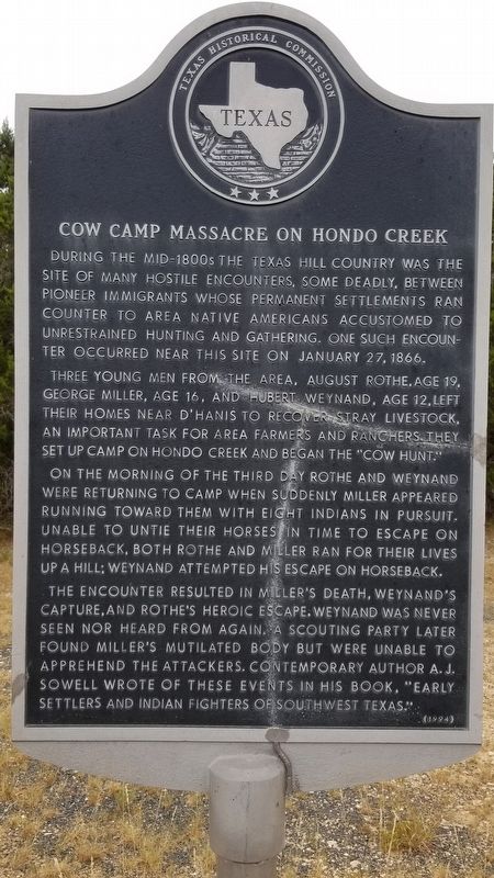 Cow Camp Massacre on Hondo Creek Marker image. Click for full size.
