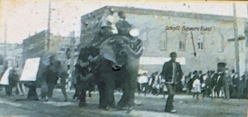 (Left Center): Circus Parade traveling through Jekyll Square 1905 image. Click for full size.