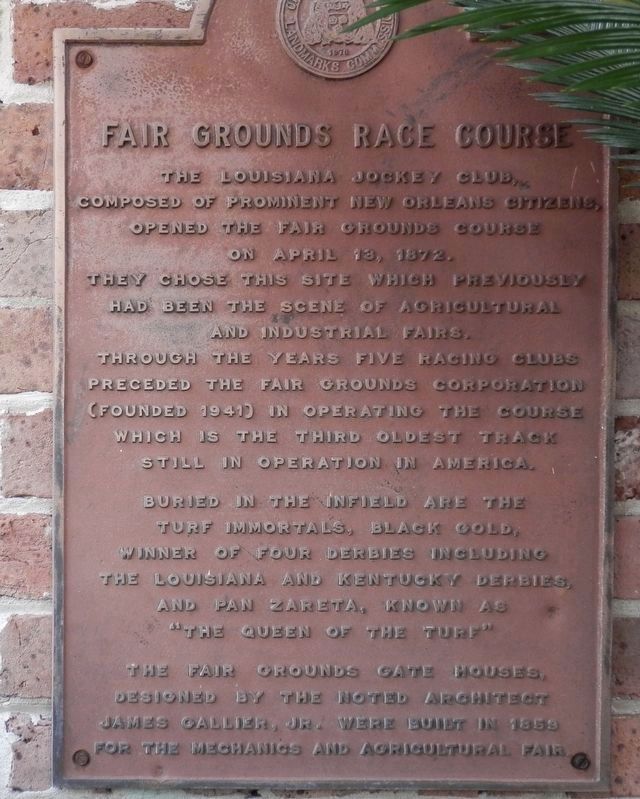 Fair Grounds Race Course Marker. Click for full size. Fair Grounds Race Course Marker image. Click for full size.