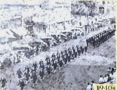 (Top Middle):Downtown parade featuring sailors and W.A.V.E.S.in 1940s image. Click for full size.