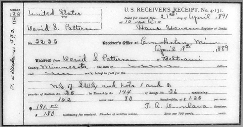 Marker detail: David Patterson's receipt for payment. Click for full size. Marker detail: David Patterson's receipt for payment image. Click for full size.