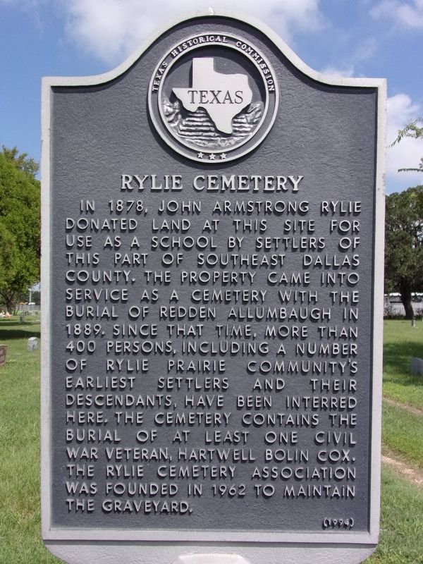 Rylie Cemetery Marker image. Click for full size.