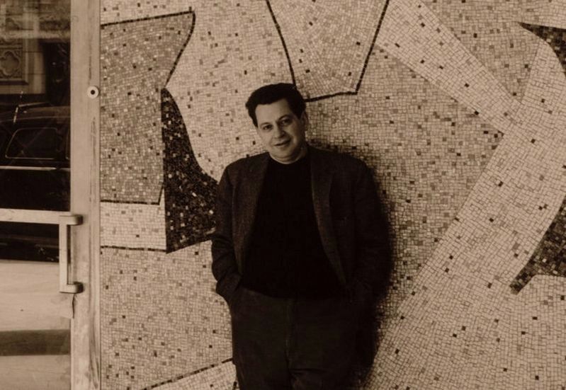 Max Spivak and the mural image. Click for full size.