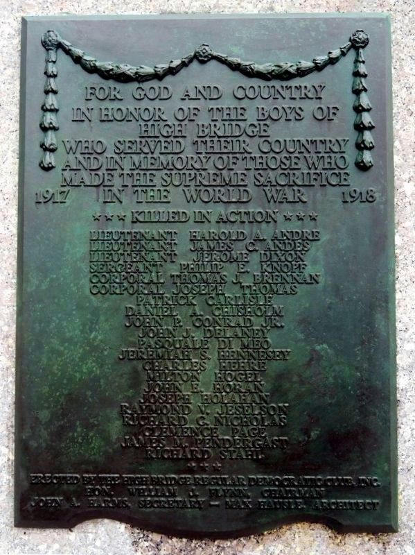 Highbridge World War I Memorial. Click for full size. Highbridge World War I Memorial image. Click for full size.