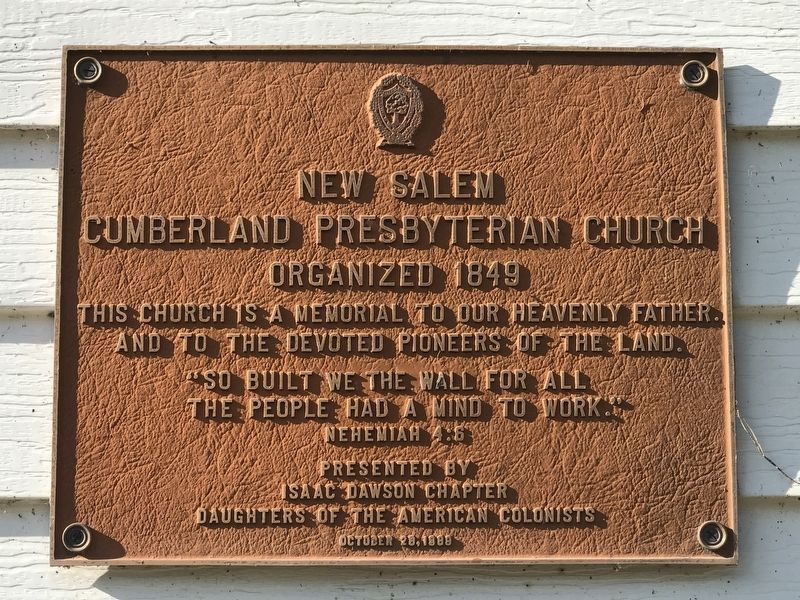 New Salem Cumberland Presbyterian Church Marker image. Click for full size.