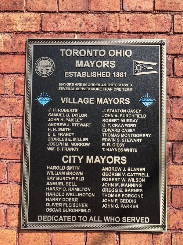 Toronto Ohio Mayors Marker image. Click for full size.
