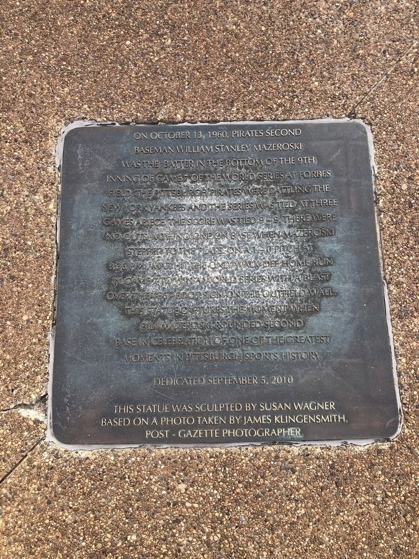 William Stanley Mazeroski Marker. Click for full size. William Stanley Mazeroski Marker image. Click for full size.