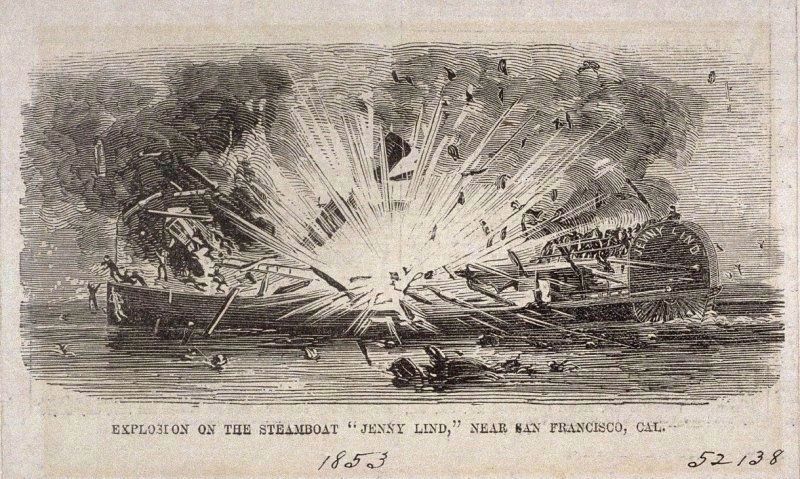 "Explosion on the Steamboat "Jenny Lind", near San Francisco, California" image. Click for full size.