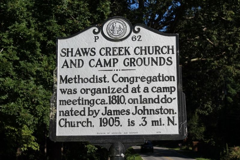 Shaws Creek Church and Camp Grounds Marker. Click for full size. Shaws Creek Church and Camp Grounds Marker image. Click for full size.