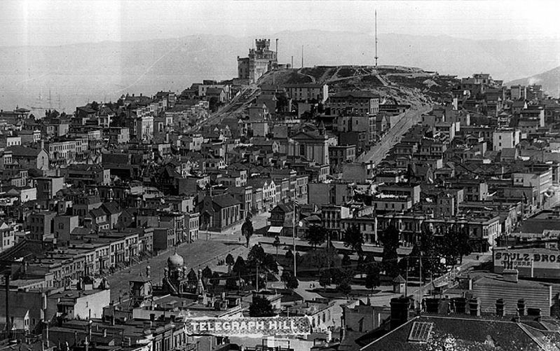 Turn of the century Telegraph Hill, with the semaphore. image. Click for full size.