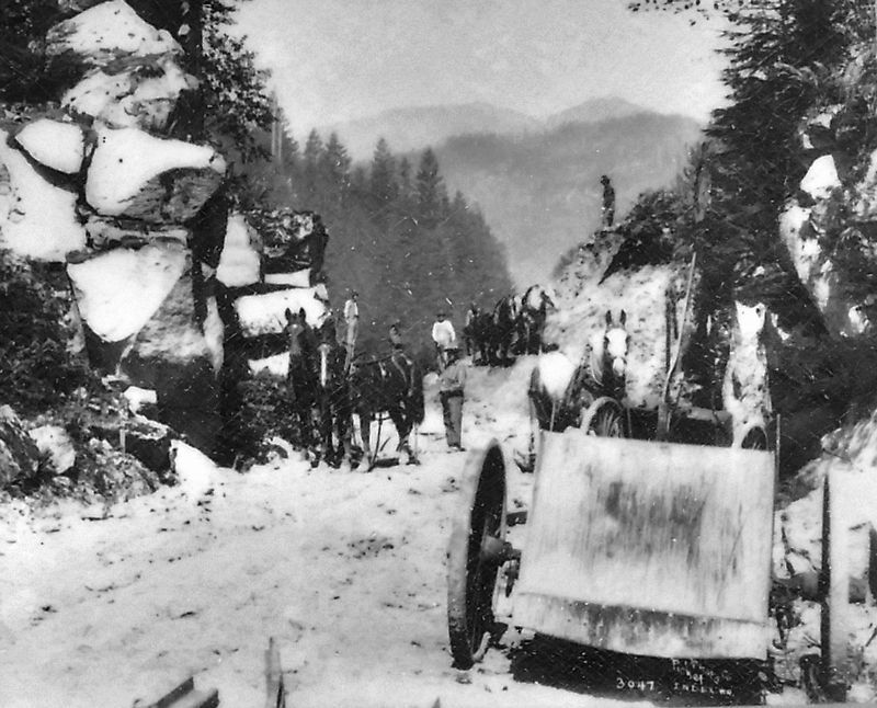 Marker detail: Road Construction, circa 1916 image. Click for full size.
