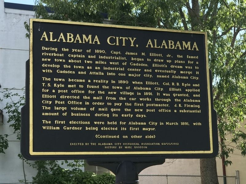 Alabama City, Alabama Marker (Front) image. Click for full size.