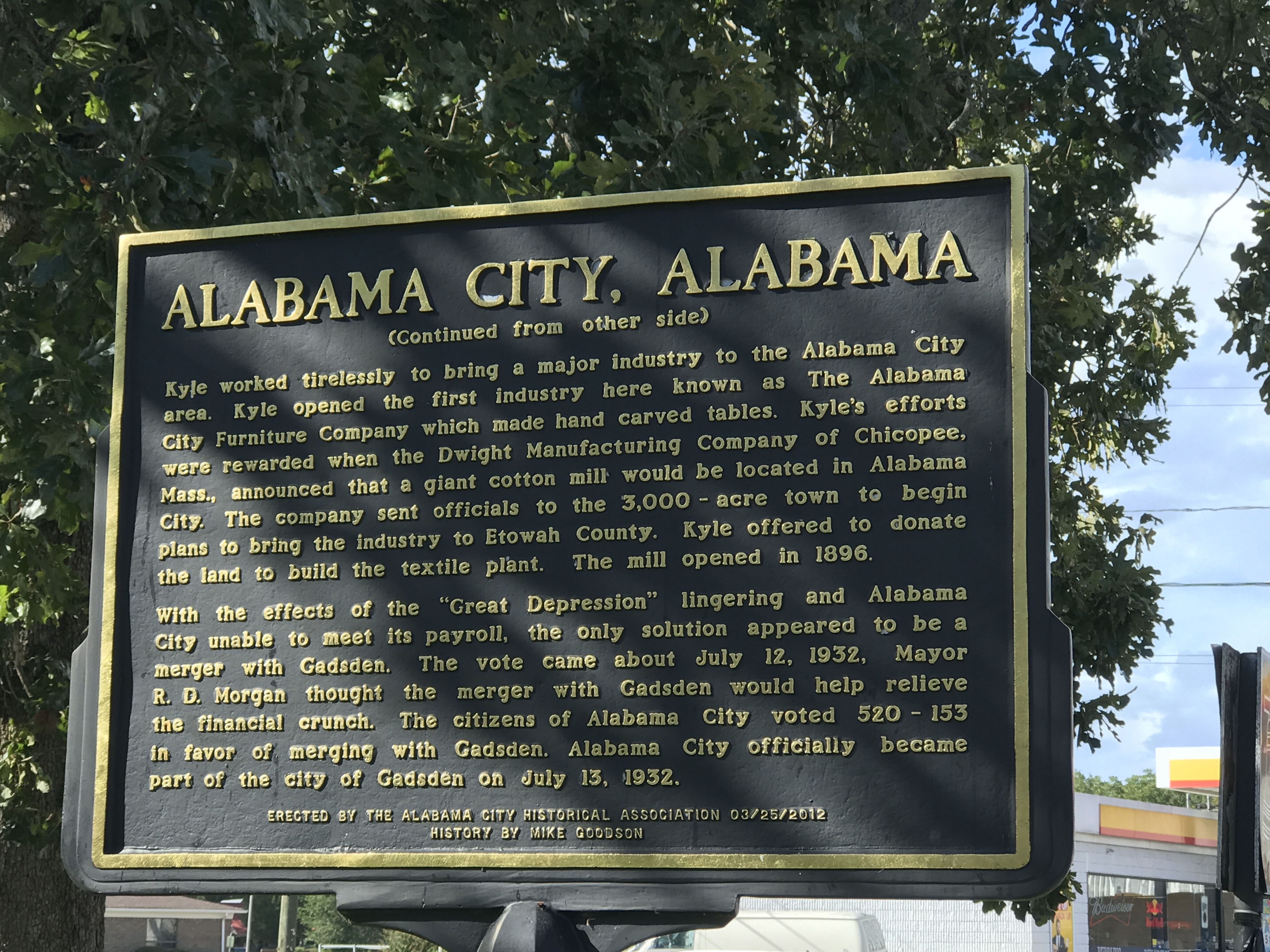 Alabama City, Alabama Marker (Back)