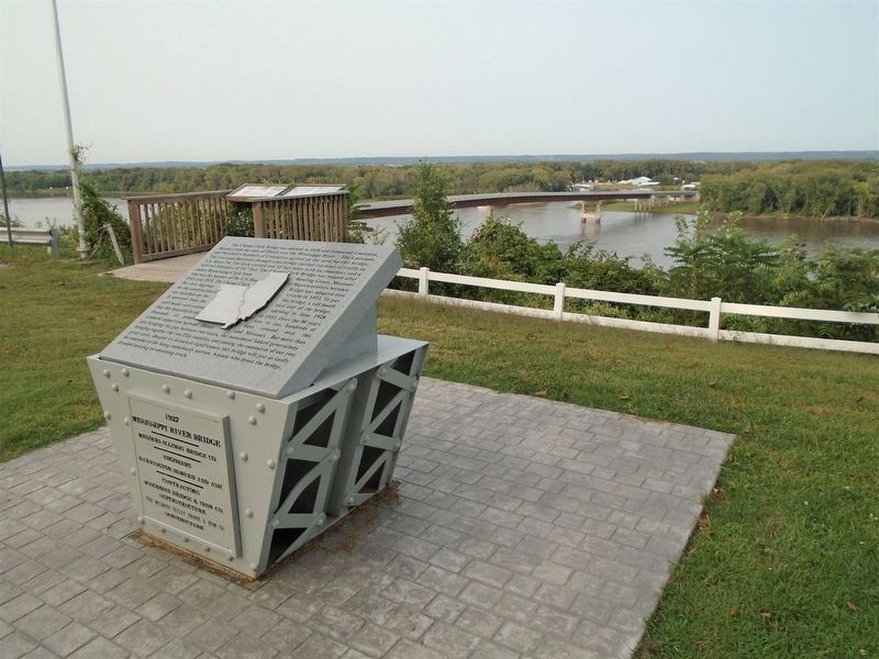 Champ Clark Bridge Marker and New Bridge in Distance image. Click for full size.