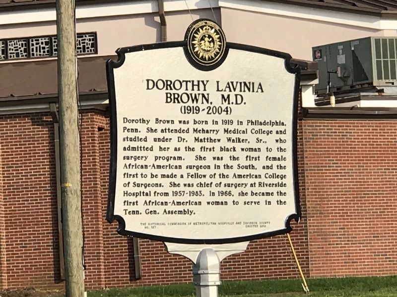 Dorothy Lavinia Brown, M.D. side of marker image. Click for full size.