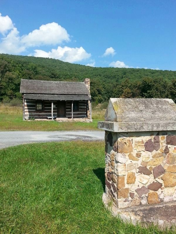 Nancy Hanks Marker and Replica Cabin image. Click for full size.