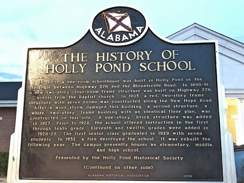 The History of Holly Pond School Marker (Front) image. Click for full size.