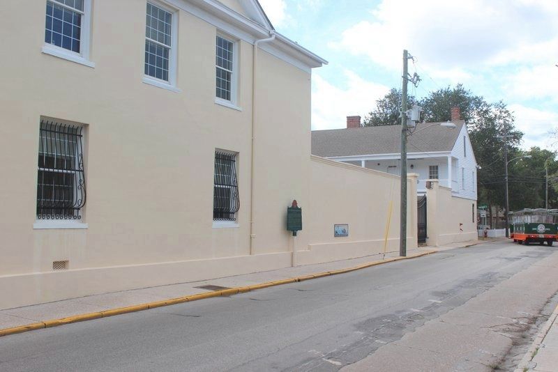 St. Francis Barracks Marker looking west on St. Francis Street. Click for full size. St. Francis Barracks Marker looking west on St. Francis Street image. Click for full size.