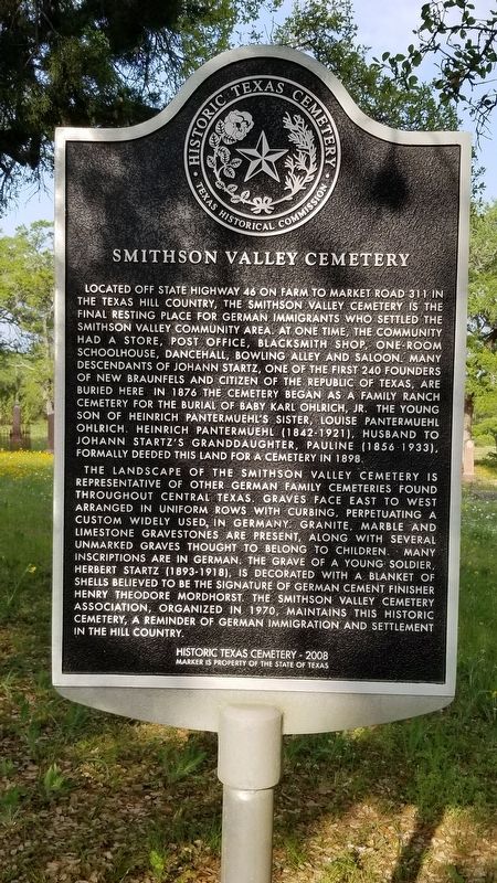 Smithson Valley Cemetery Marker. Click for full size. Smithson Valley Cemetery Marker image. Click for full size.