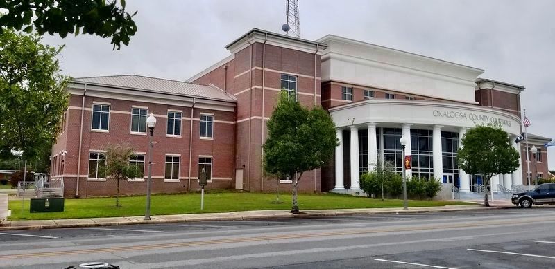 Okaloosa County Marker at new Okaloosa County Courthouse.. Click for full size. Okaloosa County Marker at new Okaloosa County Courthouse. image. Click for full size.