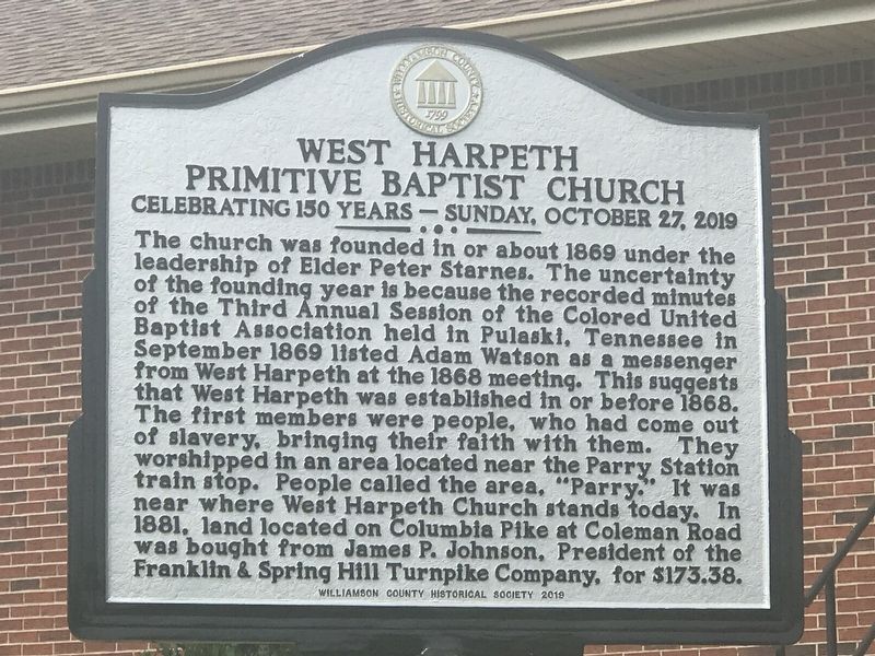 West Harpeth Primitive Baptist Church Marker image. Click for full size.