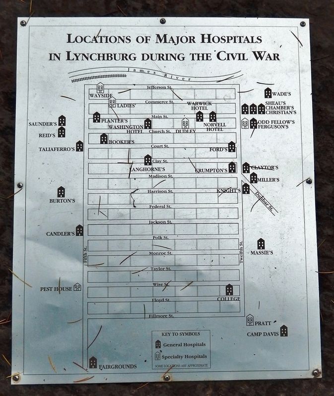 Locations of Major Hospitals in Lynchburg During the Civil War. Click for full size. Locations of Major Hospitals in Lynchburg During the Civil War image. Click for full size.