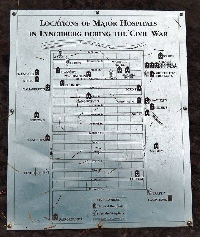 Locations of Major Hospitals in Lynchburg During the Civil War image. Click for full size.