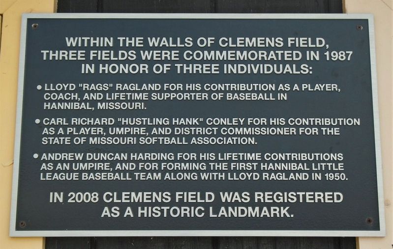 Clemens Field Commemoration Marker image. Click for full size.