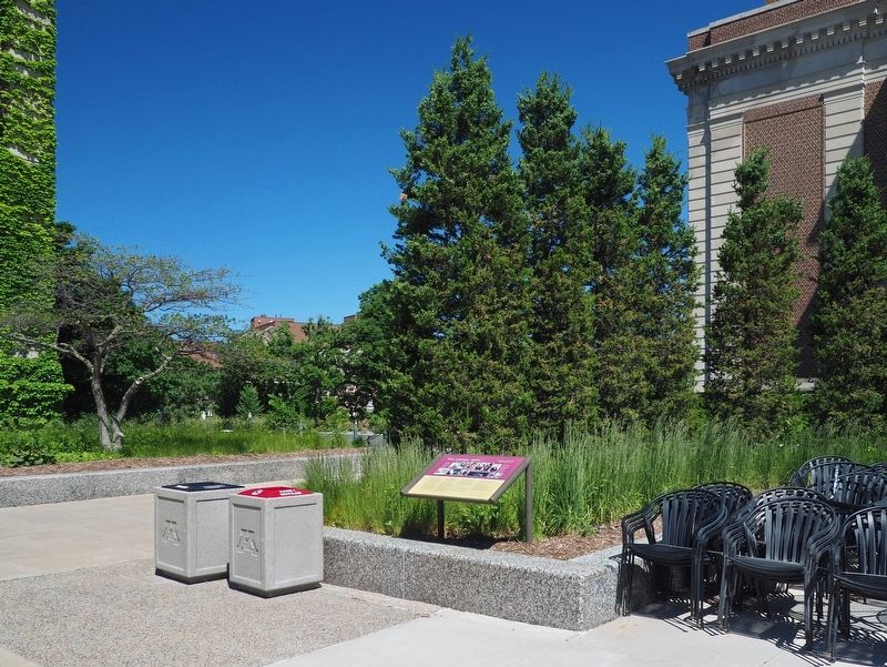 Marker between Johnston Hall (left) and the Northrup Auditorium (right). Click for full size. Marker between Johnston Hall (left) and the Northrup Auditorium (right) image. Click for full size.