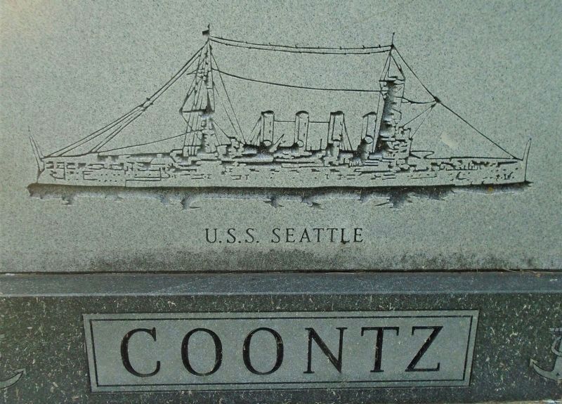 USS Seattle Engraving on Coontz Monument image. Click for full size.