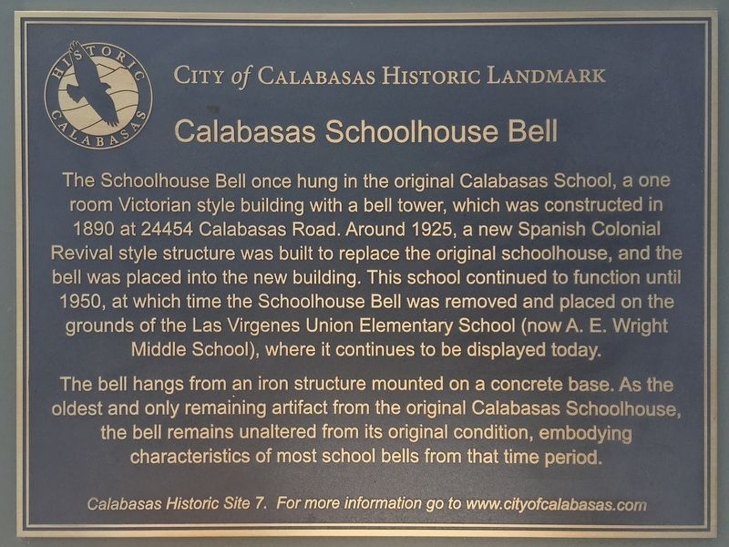Calabasas Schoolhouse Bell Marker image. Click for full size.