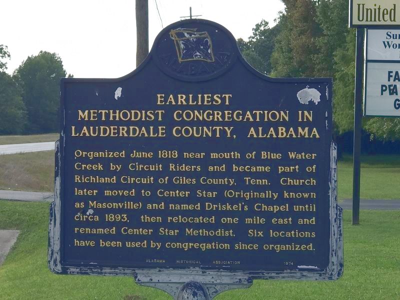 Earliest Methodist Congregation in Lauderdale County, Alabama Marker image. Click for full size.