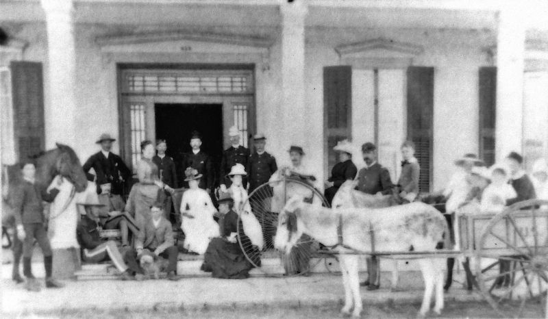 Marker detail: Scene in front of Officers Quarters<br>Fort Union, about 1887 image. Click for full size.
