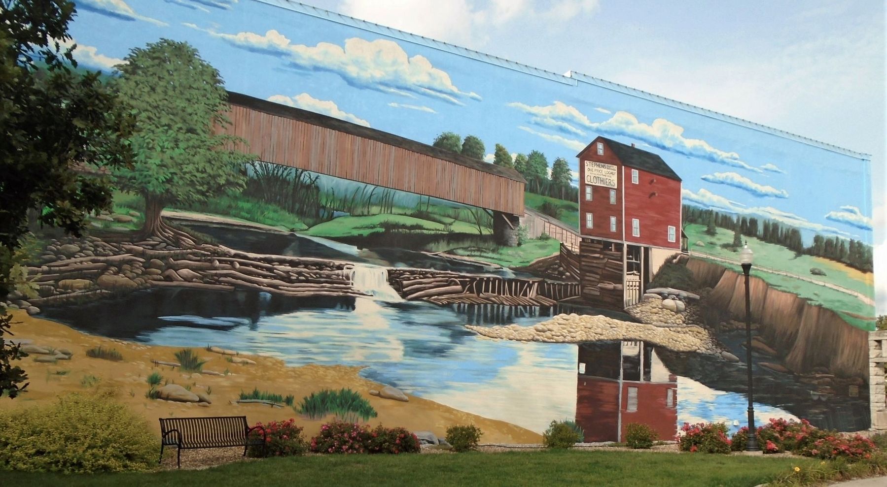 Graham's Mill & Bridge Mural and Marker image. Click for full size.
