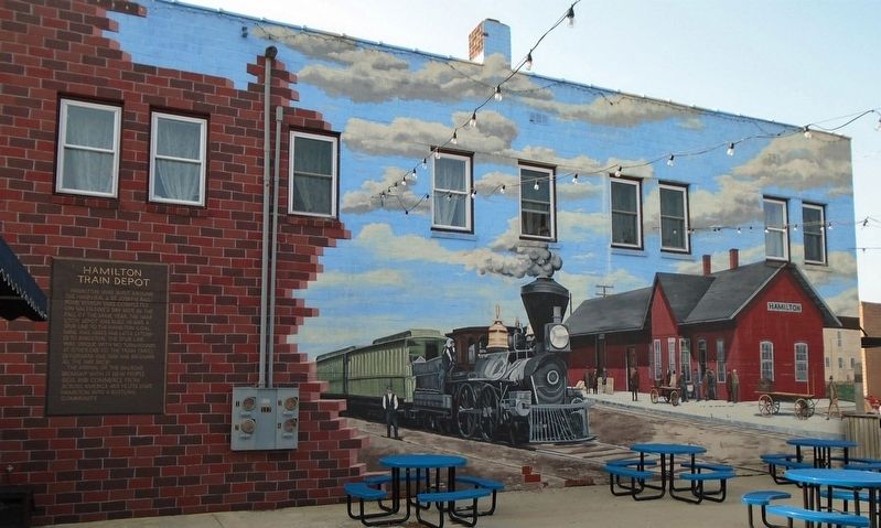 Hamilton Train Depot Mural and Marker image. Click for full size.