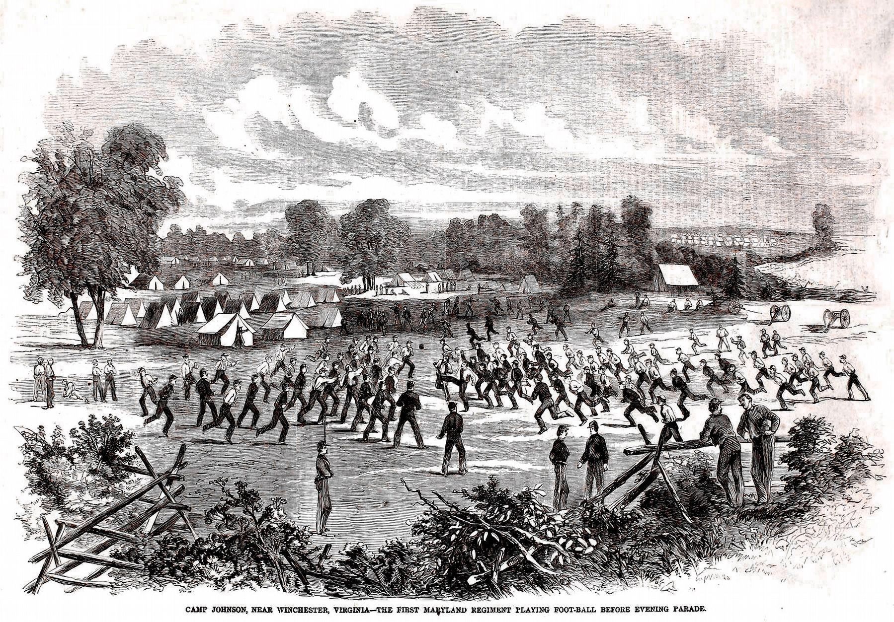 The First Maryland Regiment (CSA) Playing Foot-ball before Evening Parade. image. Click for full size.
