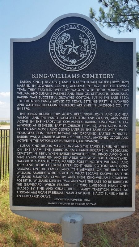 King-Williams Cemetery Marker. Click for full size. King-Williams Cemetery Marker image. Click for full size.
