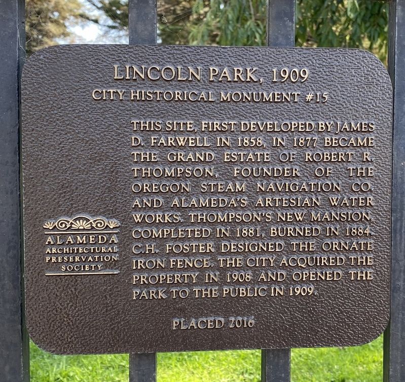 Lincoln Park, 1909 Marker image. Click for full size.