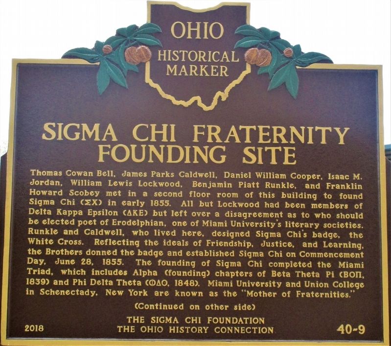 Sigma Chi Fraternity Founding Site Marker image. Click for full size.